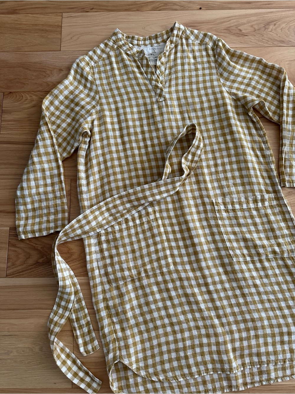 Not Perfect Linen - Bronze Gingham Tunic Dress Top - Small